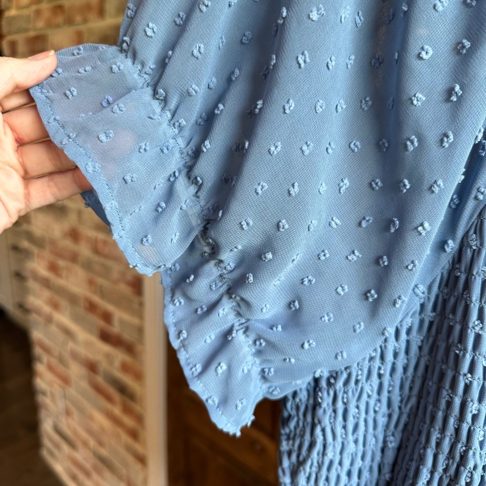 Lily Rose Dress Women 3X Blue Swiss Dot Smocked Puff Sleeve Ruffle Hem Mini Boho - Picture 4 of 10